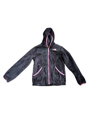 The North Face Girls Oso Hoodie Jacket 10-12 Dark Gray Pink Fleece Sherpa Winter
